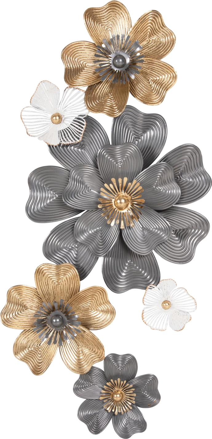 Stenska dekoracija FH4214 kovinska v beli-sivi-zlati 51x7,5x120 cm