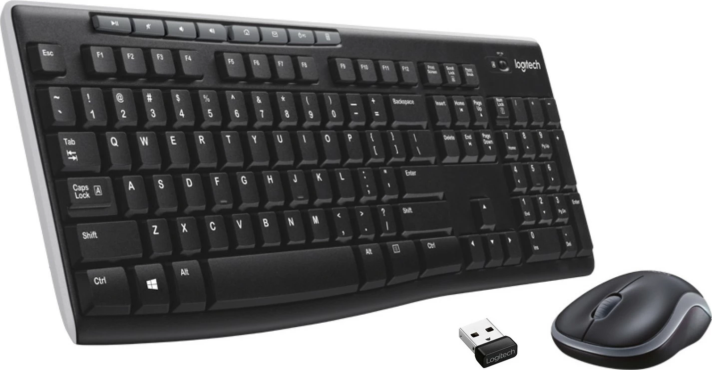 Brezžični komplet tipkovnice in miške Logitech MK270, polne velikosti, USB, QWERTY, vključen miš, črn