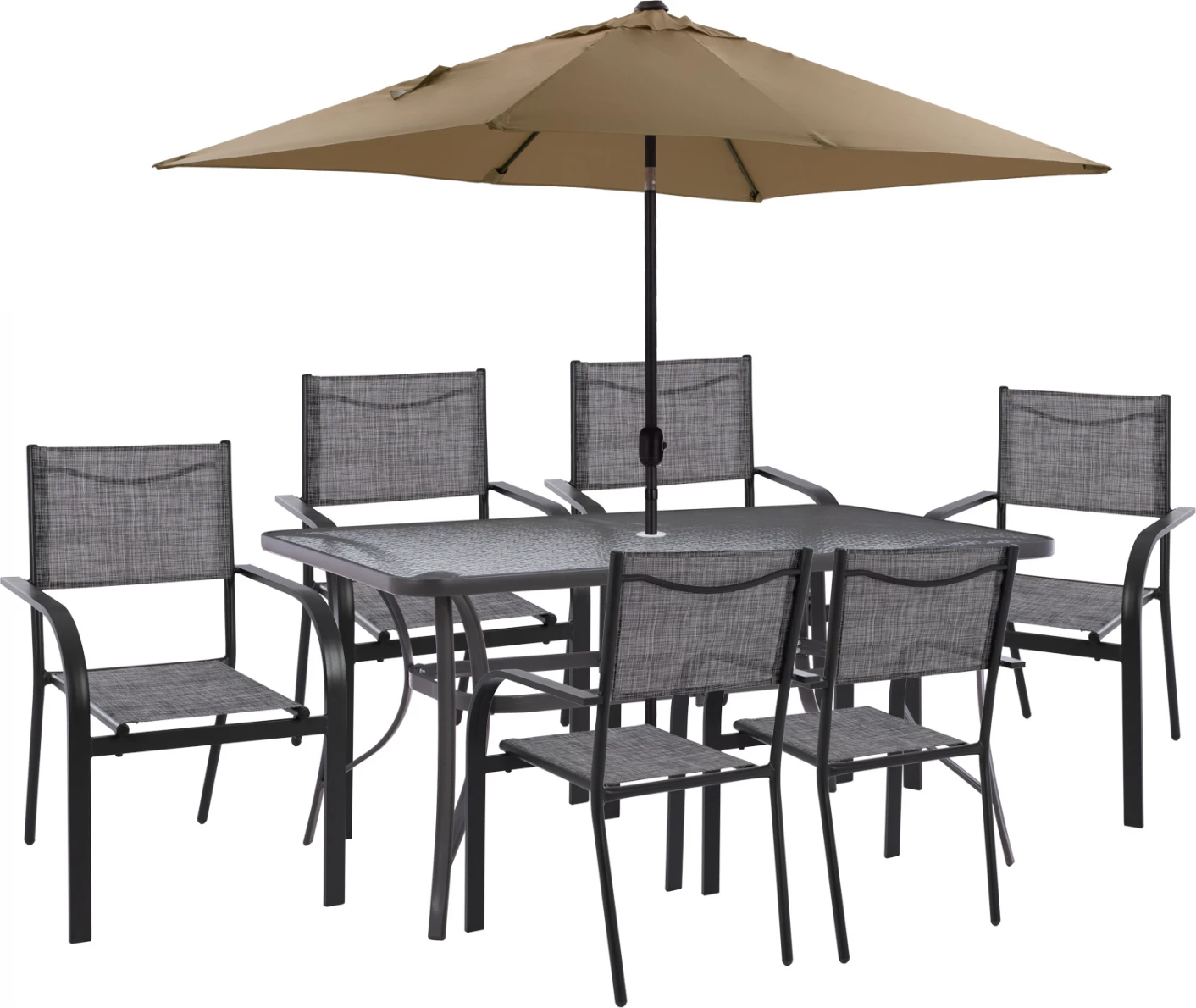 Jedilni set z dežnikom 8 kosov siva miza 150x90 in naslanjač FH11533.02