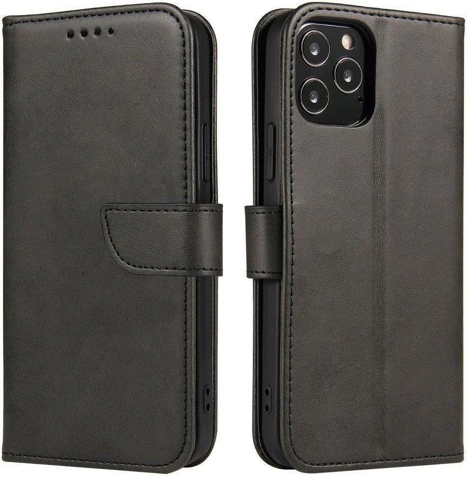 Ovitek za telefon z magnetom, s pokrovom in stojalom, črn Hurtel za Honor Magic4 Pro
