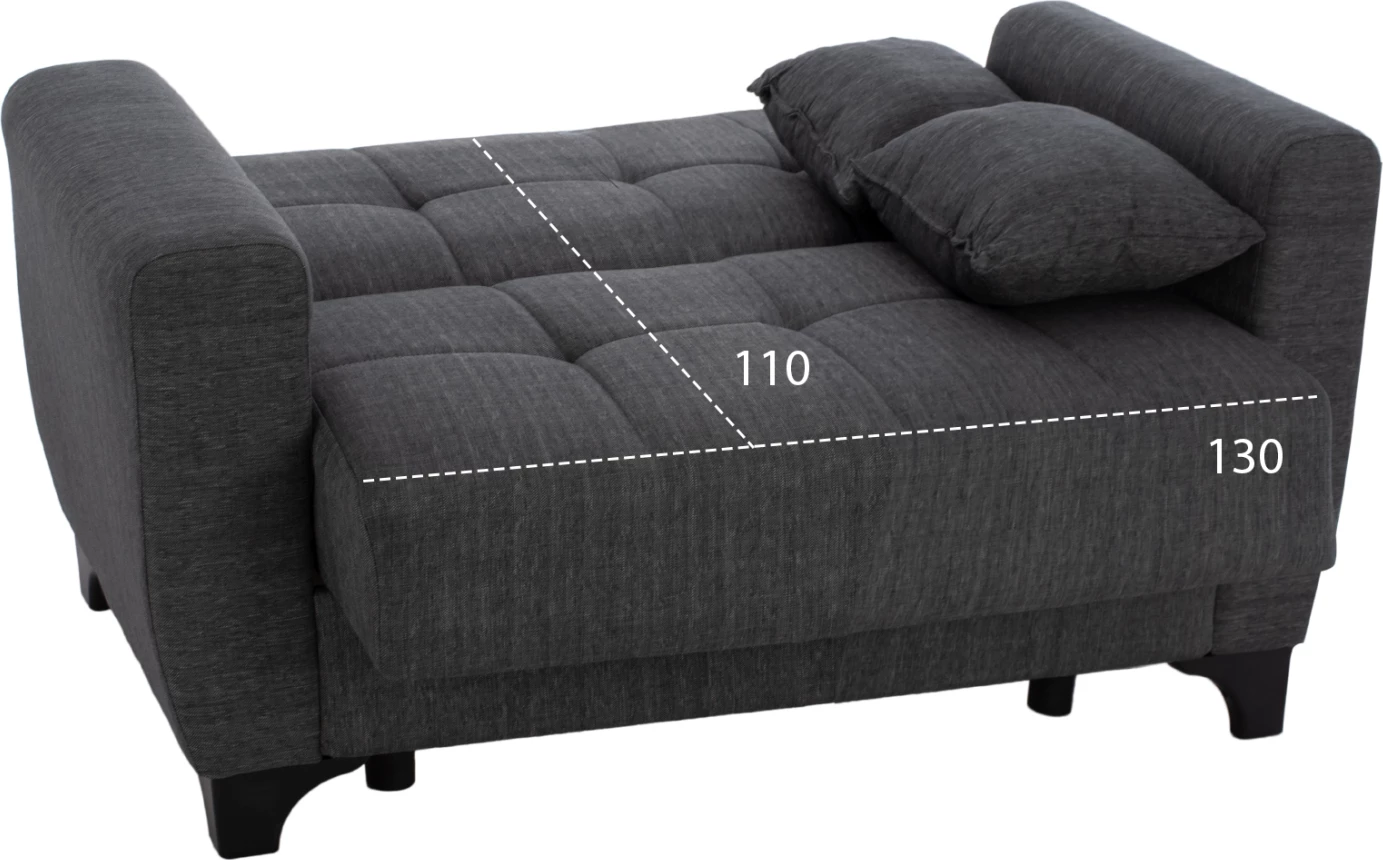 Dvosed kavč-postelja, visok naslon, siv, 160x84x88 cm