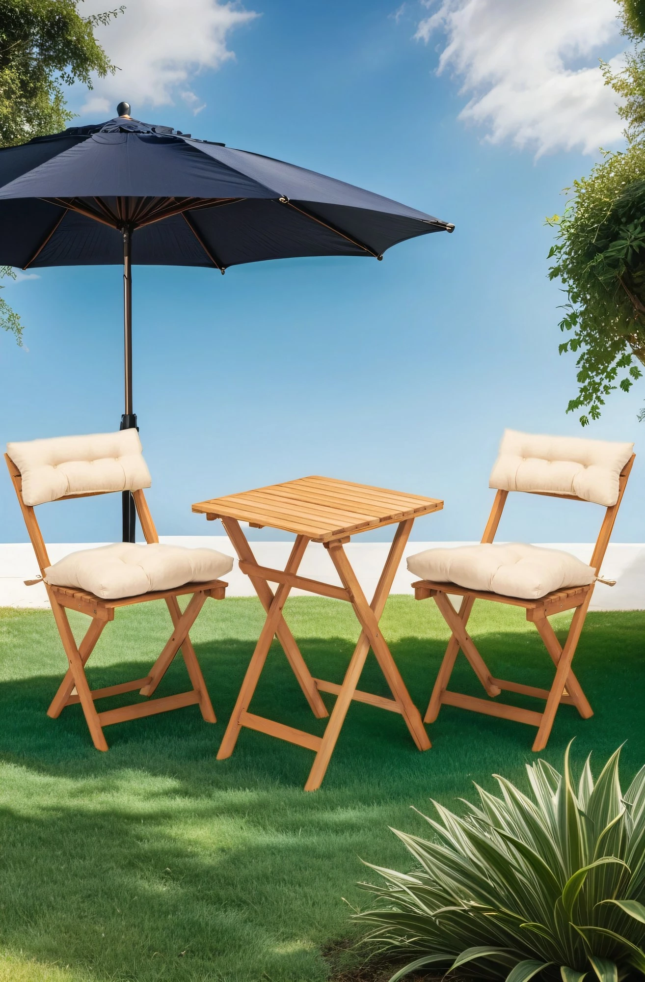 Komplet mize s stoli za teraso, 3-delni, jesen, naravno/krem, Hanah Home My001A