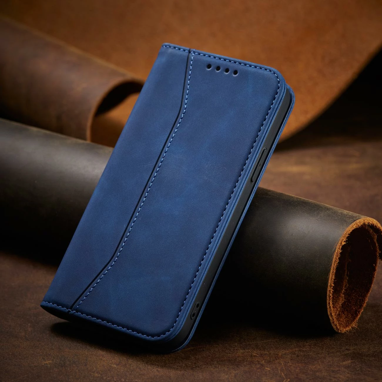 Etui magnetni Fancy Case s trakom za denarnico in stojalom za iPhone 13 Pro Max, modra — Hurtel