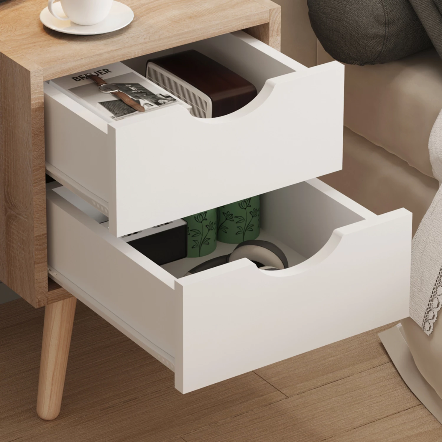 Nočna omarica DINKL FH2472.04 melamin-2 predala v sonoma-beli 29,7x29,7x45Hcm