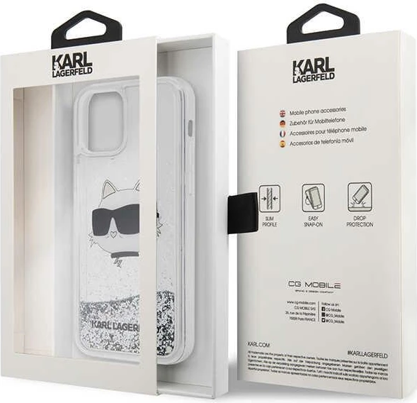 Ovitek za telefon iPhone 12/12 Pro 6,1", Glitter Choupette, srebrn, Karl Lagerfeld KLHCP12MLNHCCS