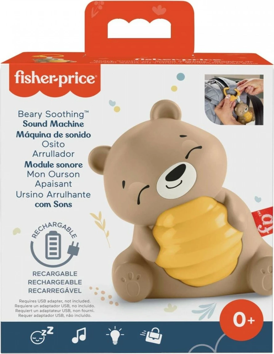 Igrača za pomirjanje z glasbo in svetlobo Fisher Price Teddy Bear Soother HRB18, rjava/rumena