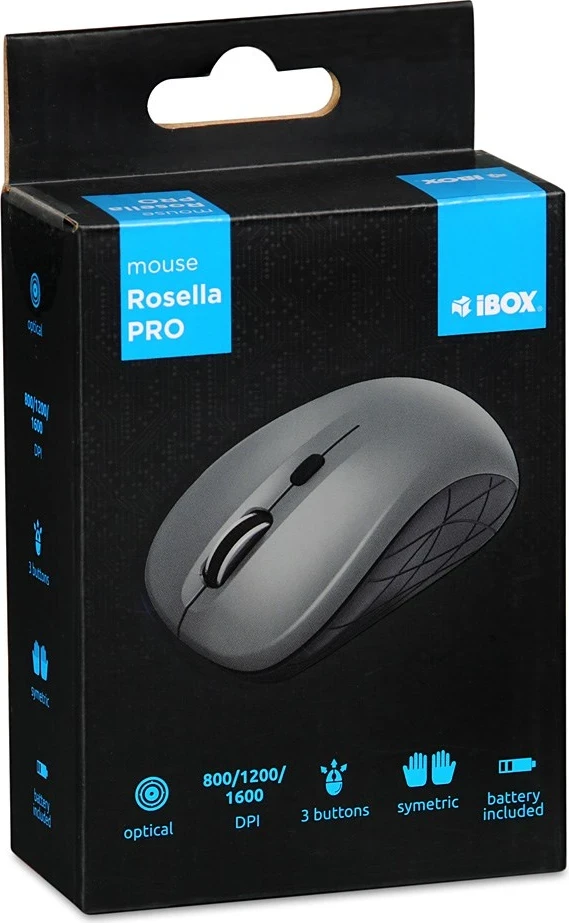 Optični brezžični miška iBOX i009W, 1600 DPI, siva