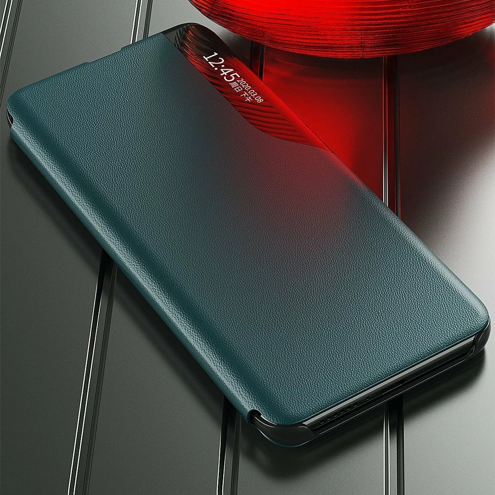 Ovitek za telefon z ovitkom in stojalom Hurtel Eco Leather View Case, za Xiaomi Redmi K40 Pro+, K40 Pro, K40, Poco F3, rdeč