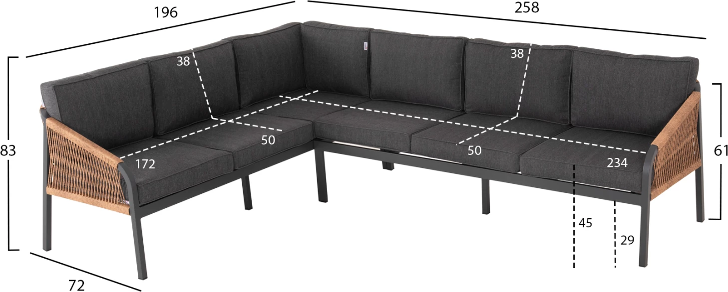 Zunanji kotni lounge set MAERLY FH6140.02 aluminij in blazine v antracit-bež sintetični vrvi