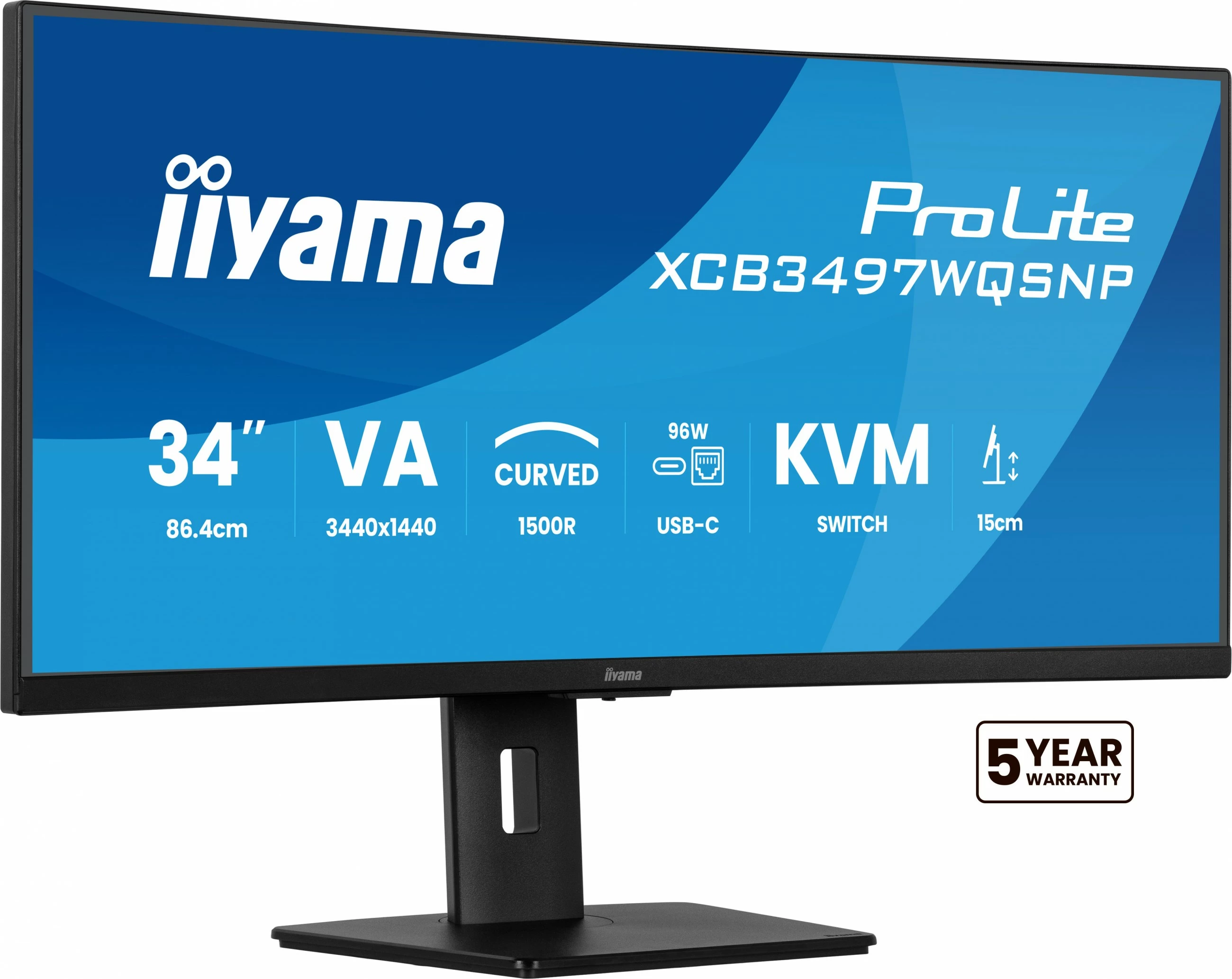 Ukrivljen 34" UltraWide Quad HD monitor iiyama ProLite XCB3497WQSNP-B1, LED, črn