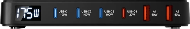 Polnilna postaja 6-v-1 Blitzwolf BW-S30, 4x USB-C + 2x USB-A, 175 W, črna