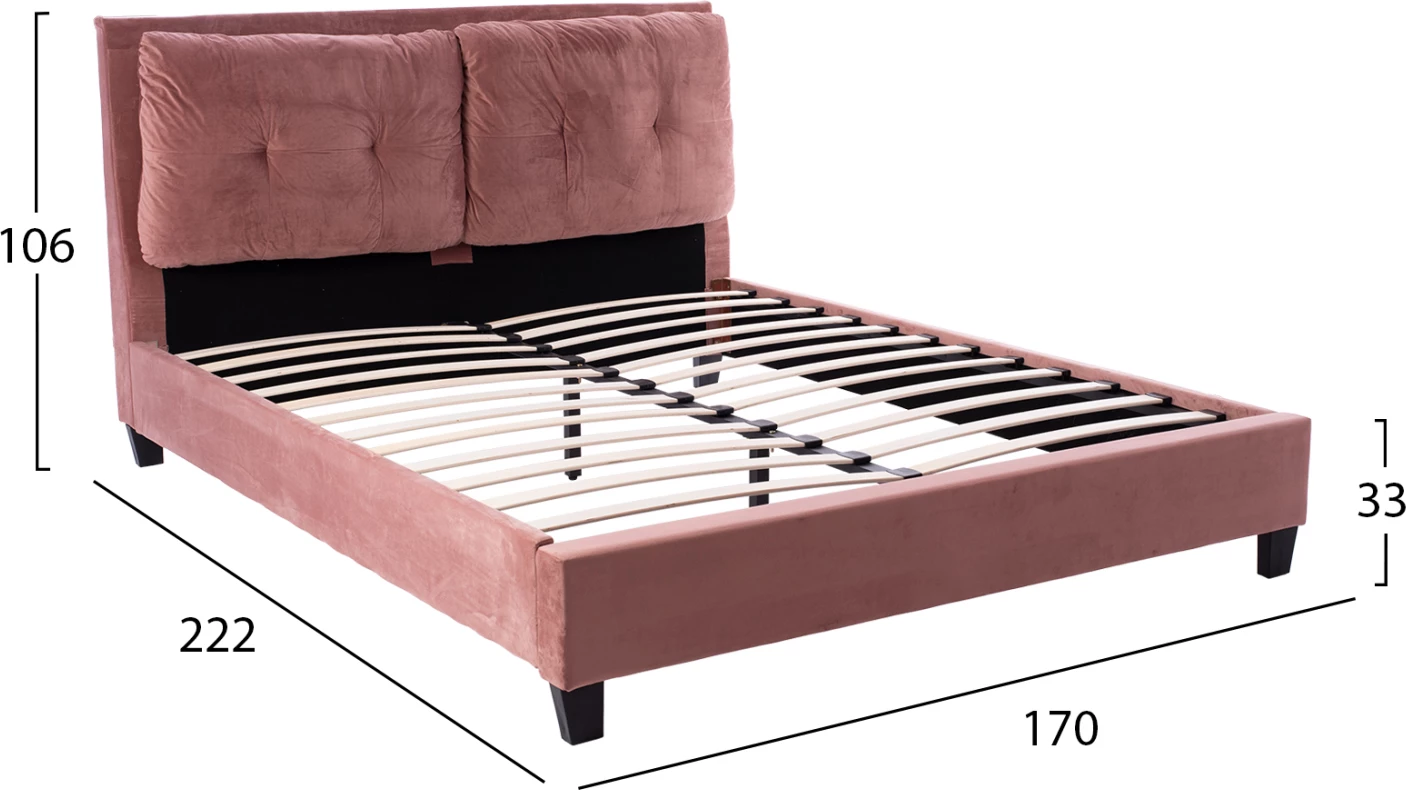 BILLIE postelja v prašno roza žametu FH551.12 160Χ200