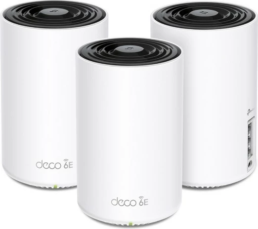Mesh Wi-Fi TP-Link Deco XE75, tri-band, 3 kosi, 670 m², bel