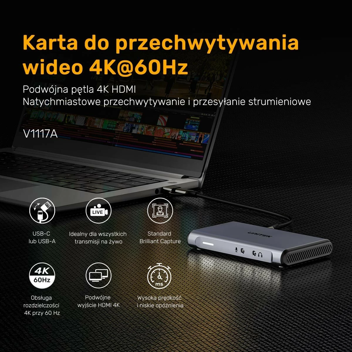 Kartica za zajem videa 4K@60Hz Unitek, siva