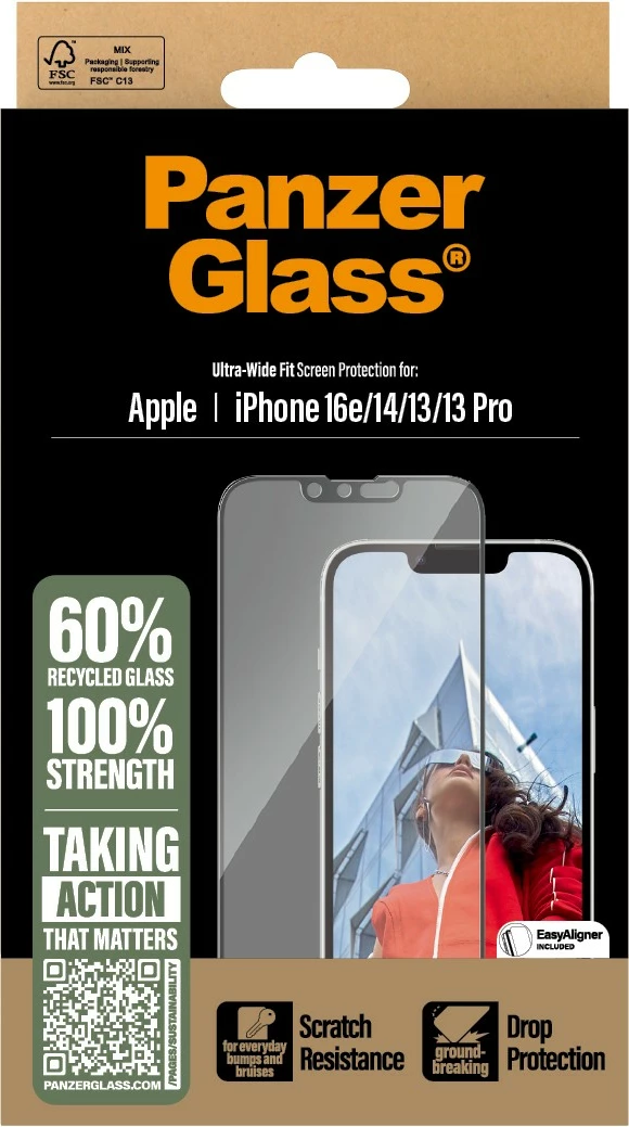 Zaščitno steklo za zaslon PanzerGlass za iPhone 16e/14/13/13 Pro, prozorno
