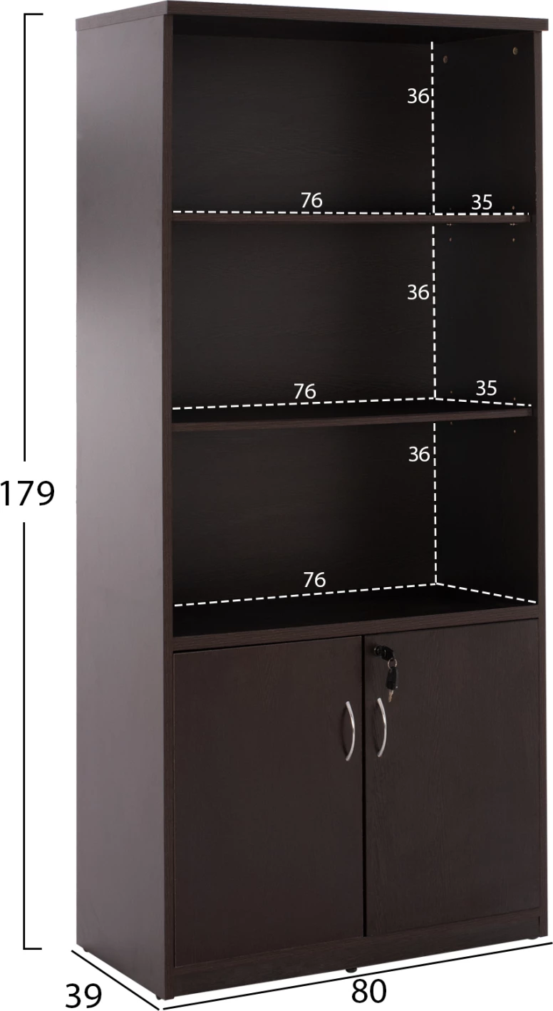 Profesionalna pisarniška knjižna omara FH2014.02 v barvi wenge z 2 vrati 80Χ40Χ180