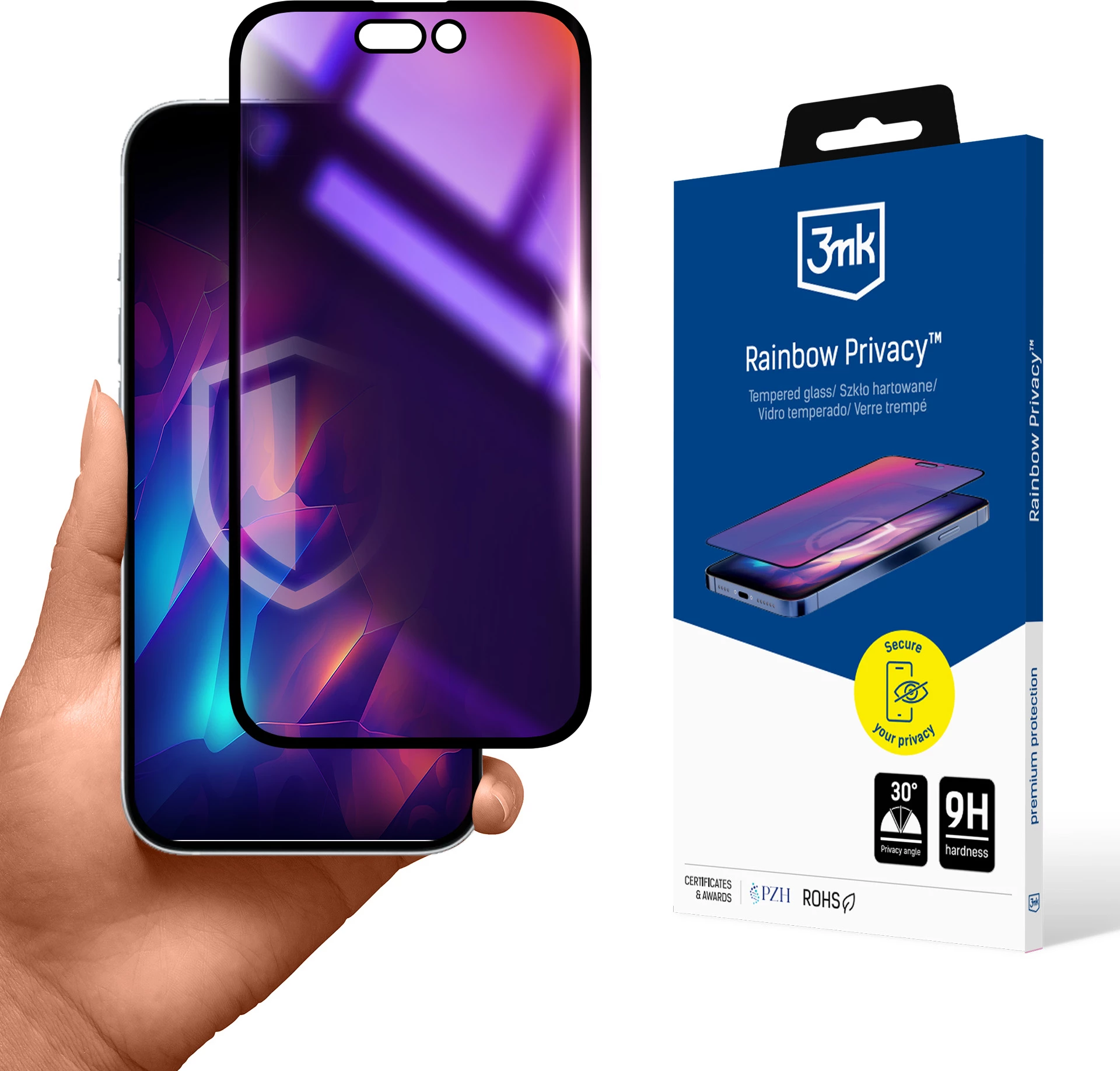 Zaščitno steklo 3mk Rainbow Privacy za iPhone 14 Pro, učinek rainbow