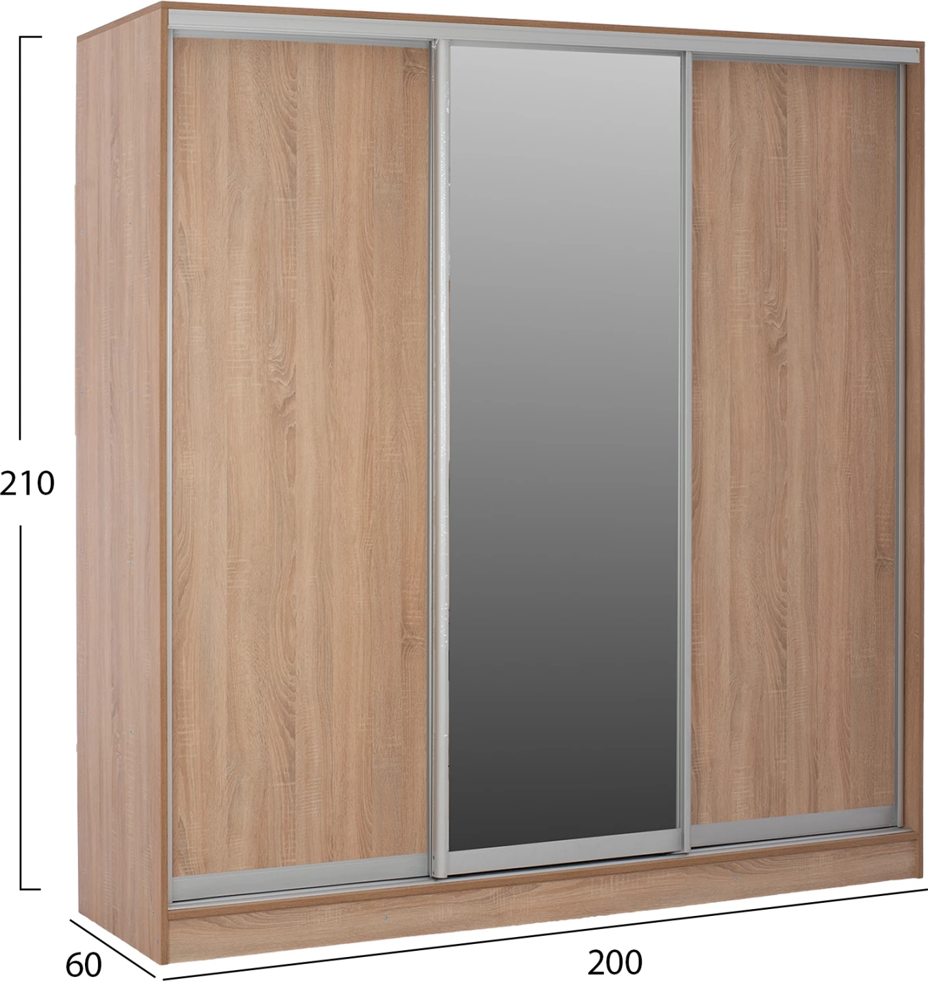Garderobna omara s drsnimi vrati z ogledalom v barvi sonama hrasta FH2435 200x60x210