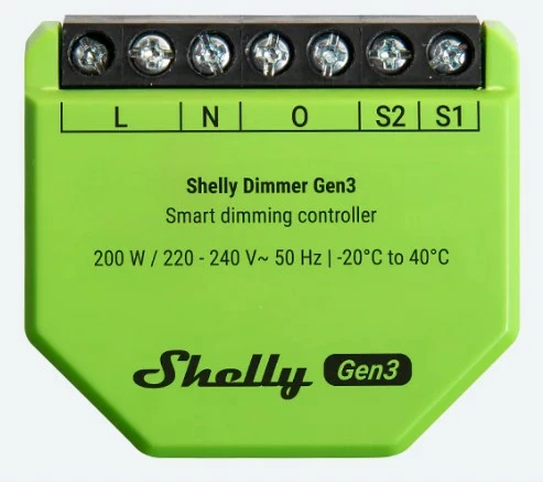 Dimmer za LED Shelly Dimmer Gen3, brezžični, upravljanje preko aplikacije, črno/lime