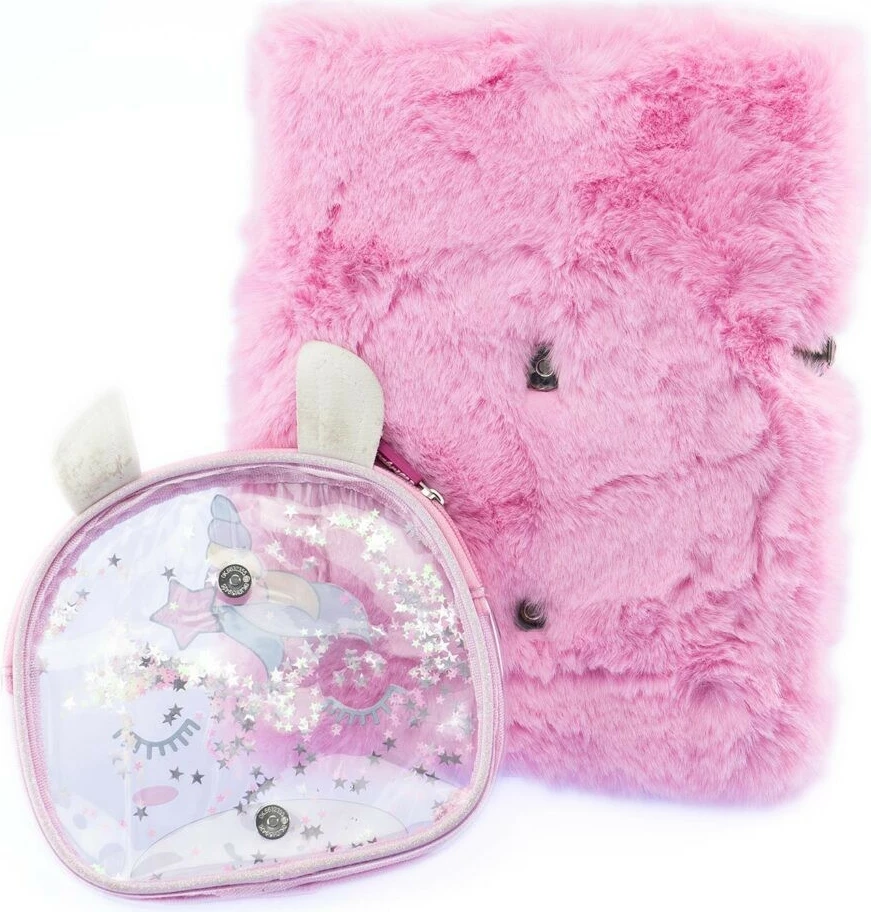 Maxi planer z motivom samoroga, ločljiva kozmetična torbica, 3 barvna pisala, rožnat Nice