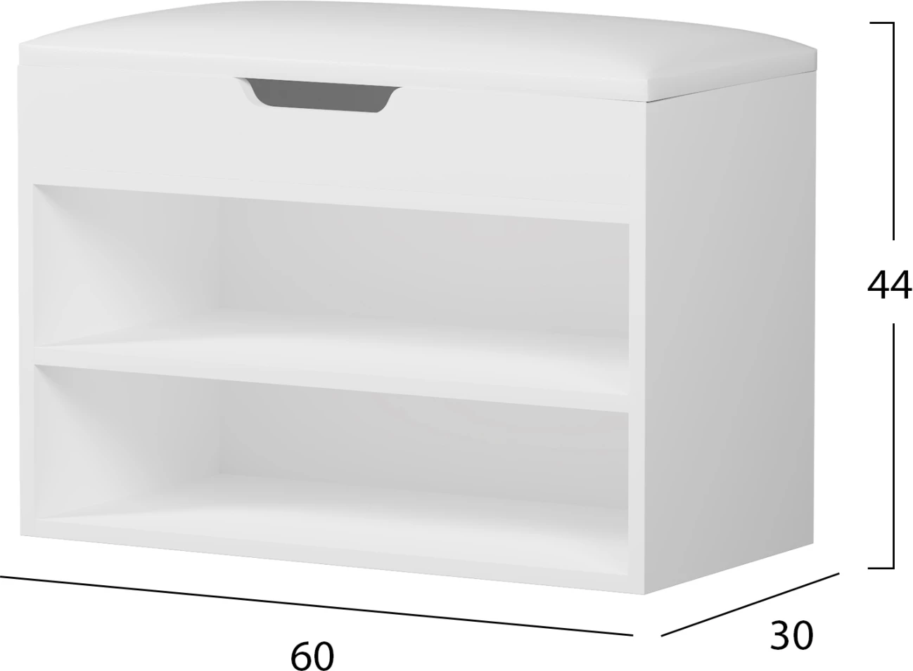 Stojalo za čevlje z sedežem ROMIR FH2477.03 melamin v beli barvi-beli PU sedež 60x30x44Hcm