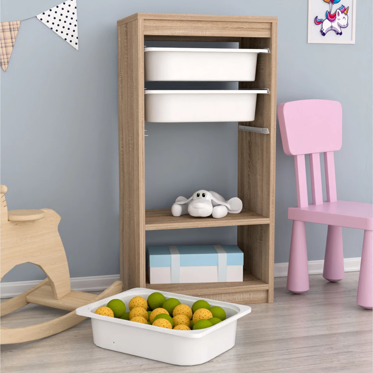 Komoda SANI FH18198.03 melamin v sonoma-beli barvi s predali P.E. 45,5x30x92H cm