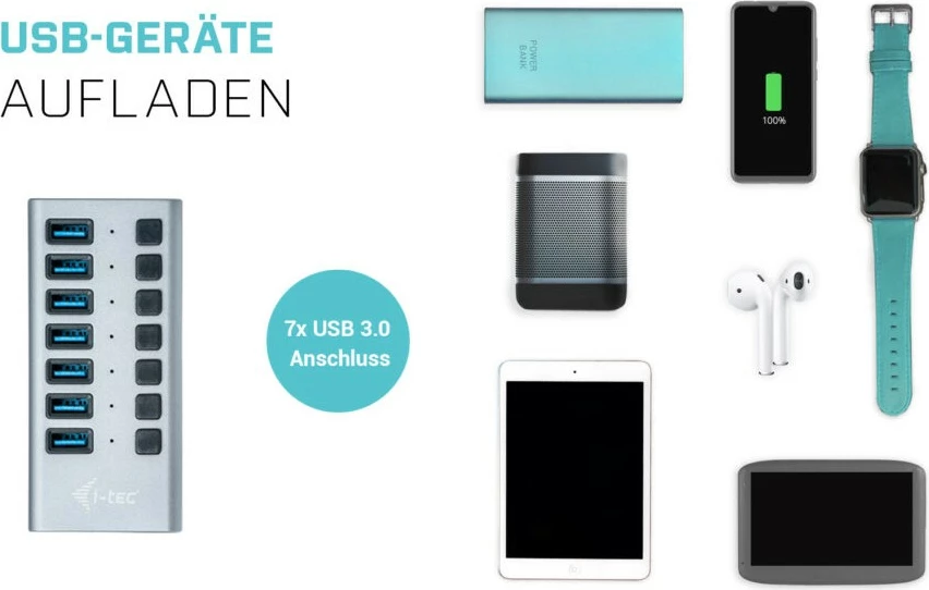 USB 3.0 razdelilec 7 vrat, 36 W, aluminij, siv - I-Tec