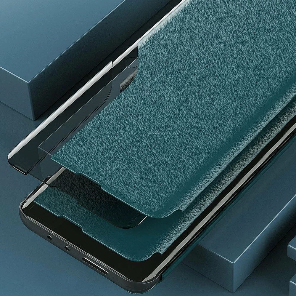 Ovitek za Samsung Galaxy A02s EU, Hurtel Eco Leather View Case, s pokrovom in stojalom, črn