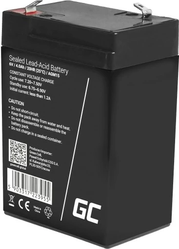 AGM baterija 6V 4Ah, Green Cell AGM15, črna