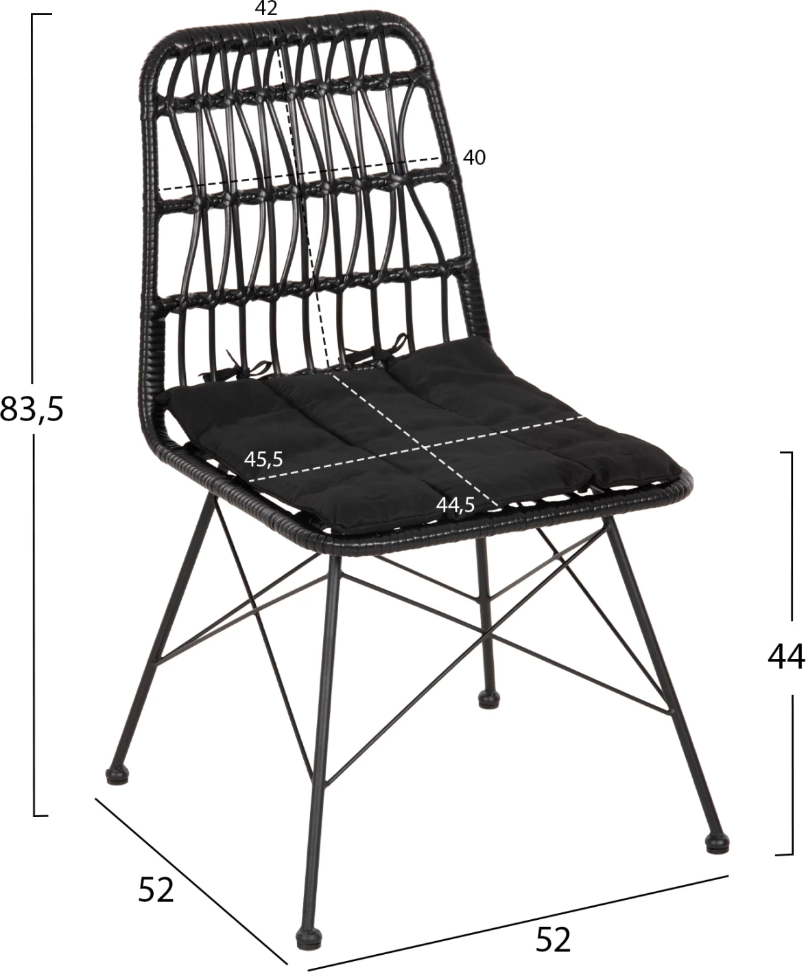 Vrtni stol ALLEGRA FH5453.12 kovina-blazina-pletenina v črni barvi 52x52x83.5Hcm