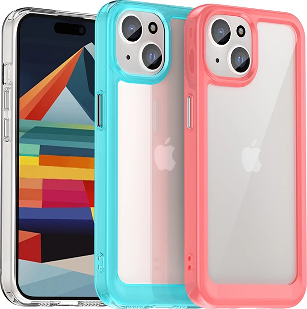 Prozoren ovoj z modrim okvirjem Hurtel za iPhone 15 Plus, prozoren s modrim robom