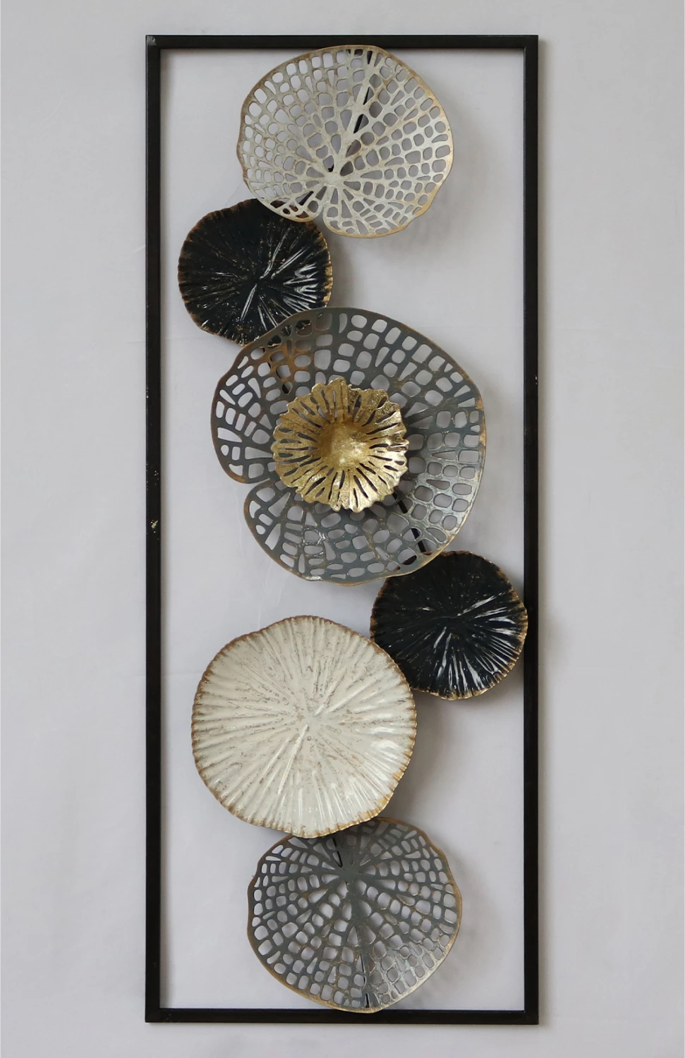 Dekoracija iz kovine za steno FH7169, črna, bela, zlata in srebrna, 28,5x4x74,5 cm