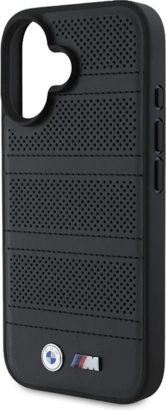 Perforiran in šivan ovitek za telefon BMW M, MagSafe, za iPhone 16, črn