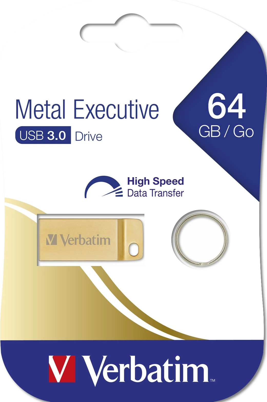 Metalni USB 64 GB, Verbatim Metal Executive, USB 3.2 Gen 1, zlata