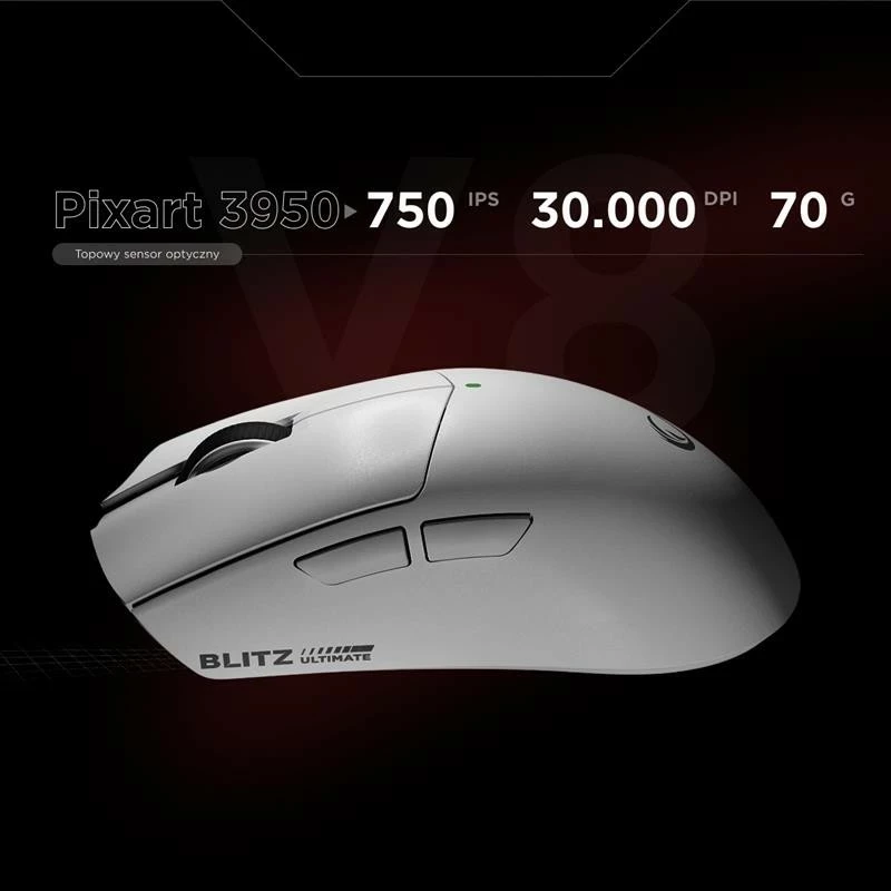 Optična miška Rampage BLITZ ULTIMATE, 8K, 30000 DPI, PAW3950, bela