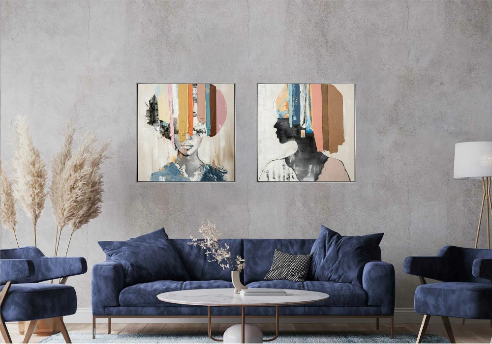 Dekorativna slika 'Colorful Woman', večbarvna, srebrni okvir, 80x80x5 cm