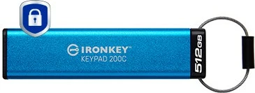 USB ključek zZ varnostno tipkovnico 512 GB, Kingston IronKey Keypad 200C, USB-C, moder