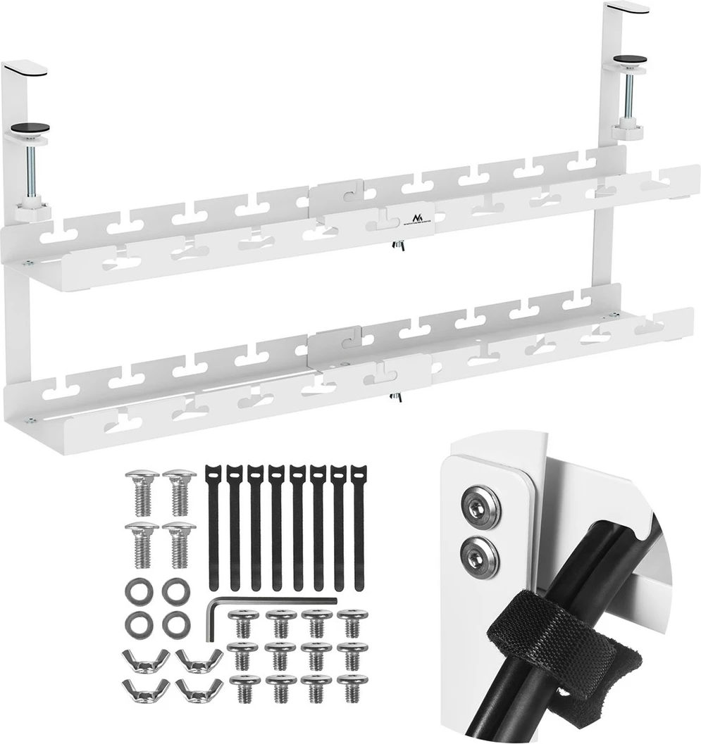 Organizator kablov pod mizo Maclean MC-102 W, 2 nivoja, jeklo, bel