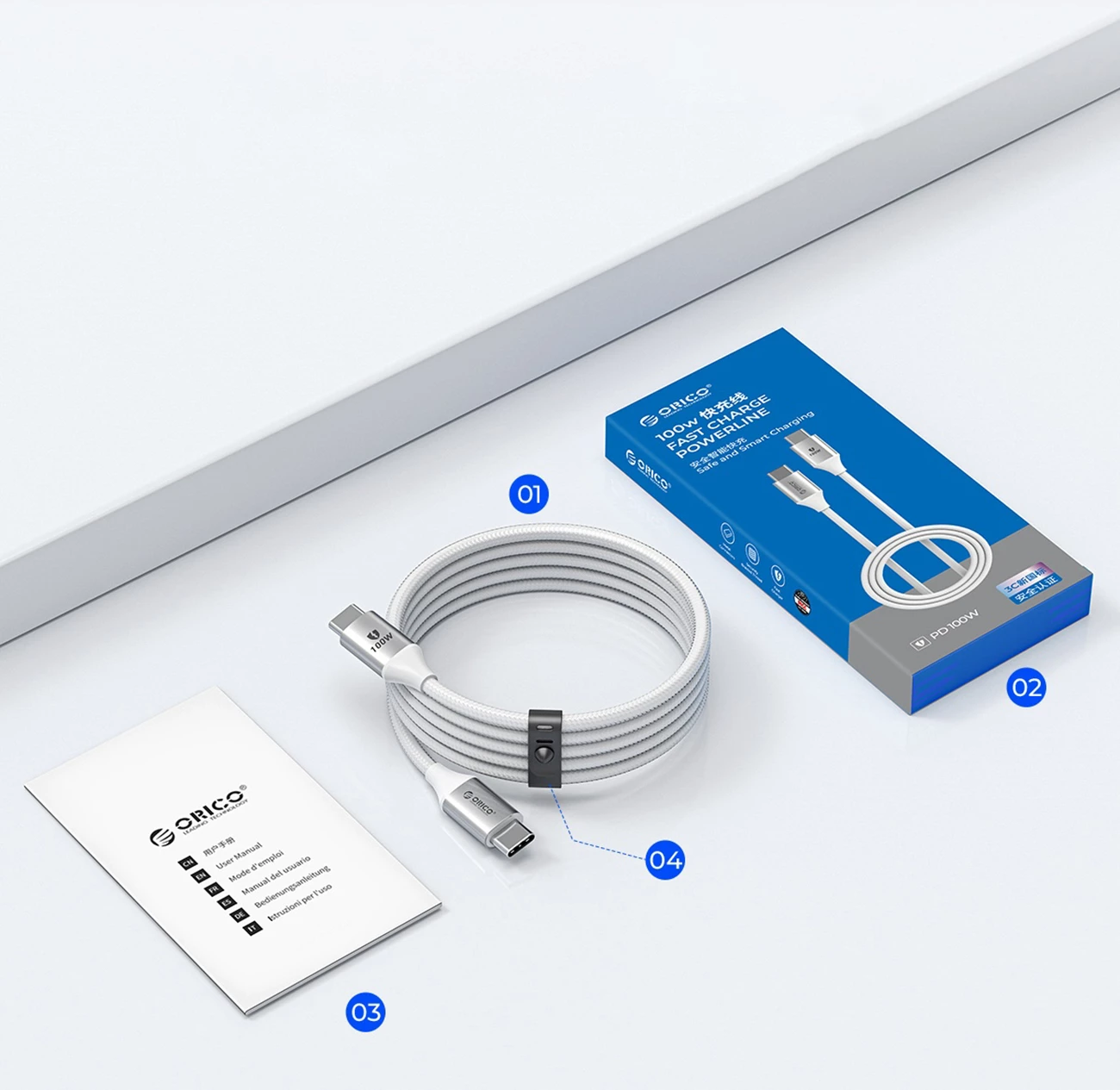 USB-C na USB-C kabel, Orico CDX, 1 m, 60 W, 3 A, bel