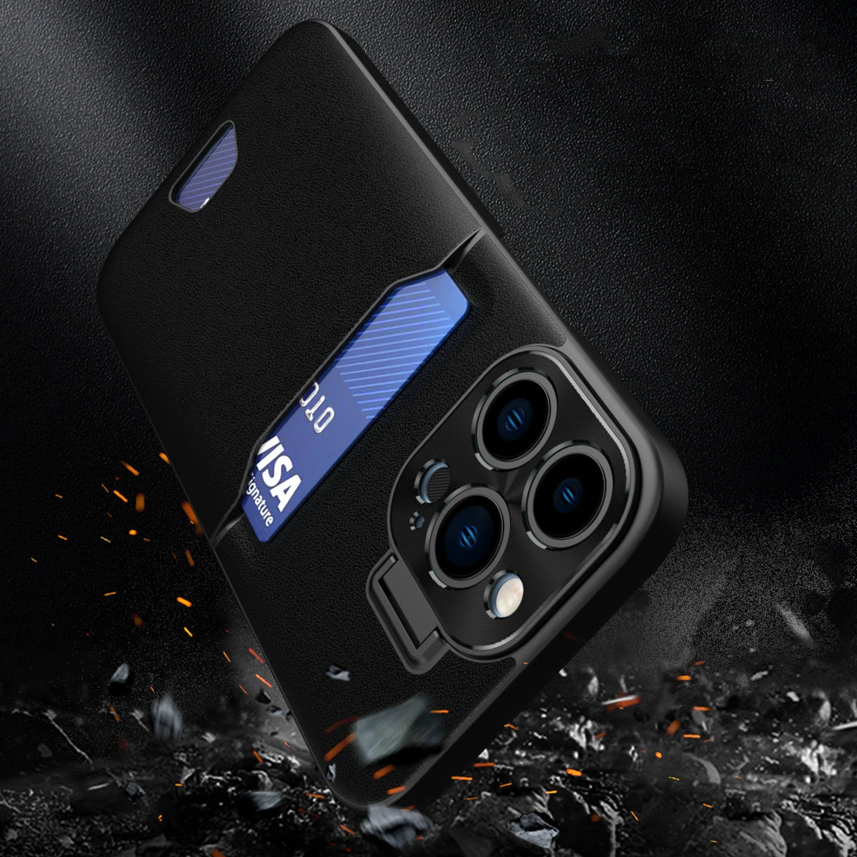 Usnjen etui s stojalom Hurtel za Samsung Galaxy S23, z žepom za kartice, črn