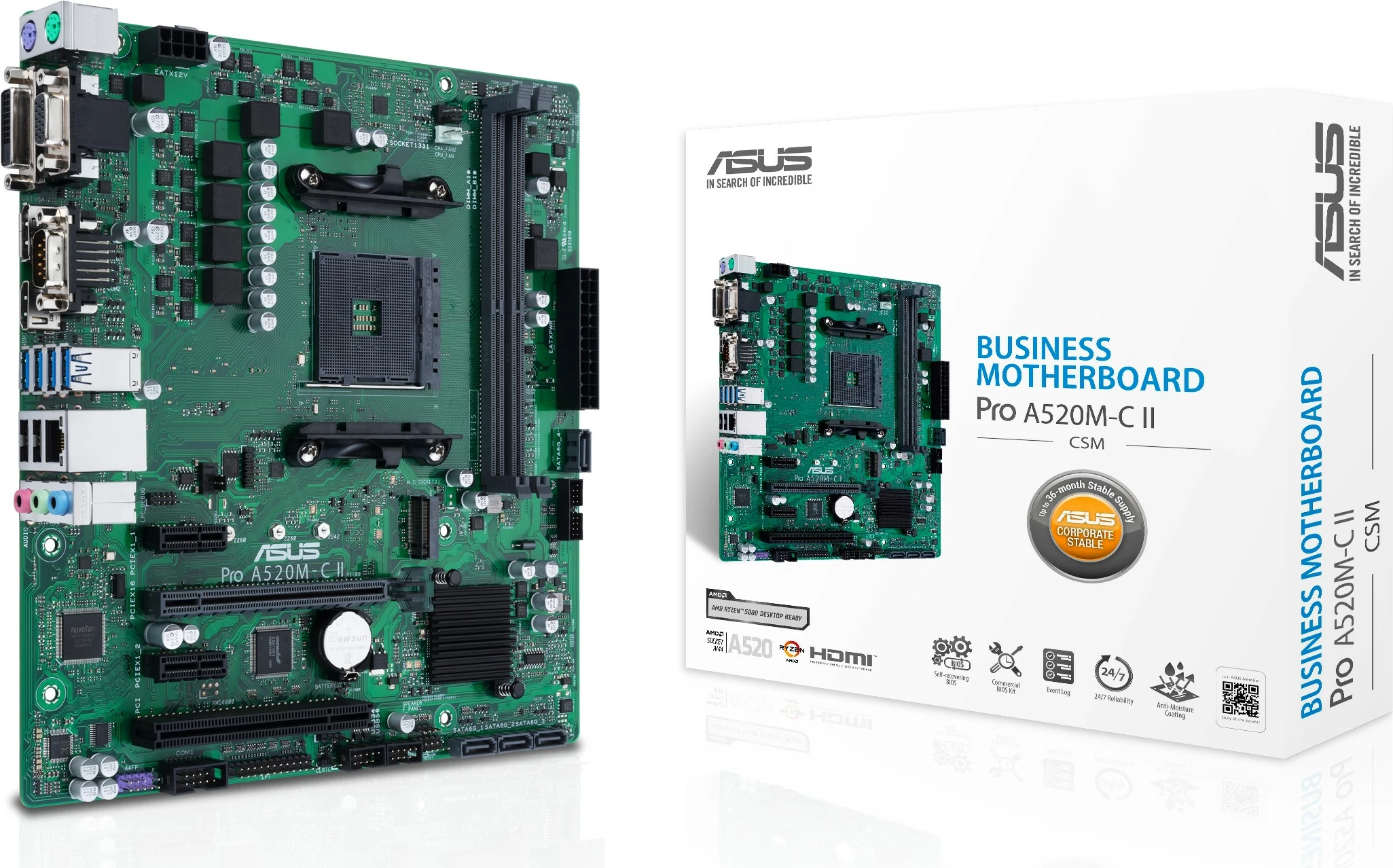 Matična plošča ASUS PRO A520M-C II/CSM, Socket AM4, micro ATX, 64GB DDR4