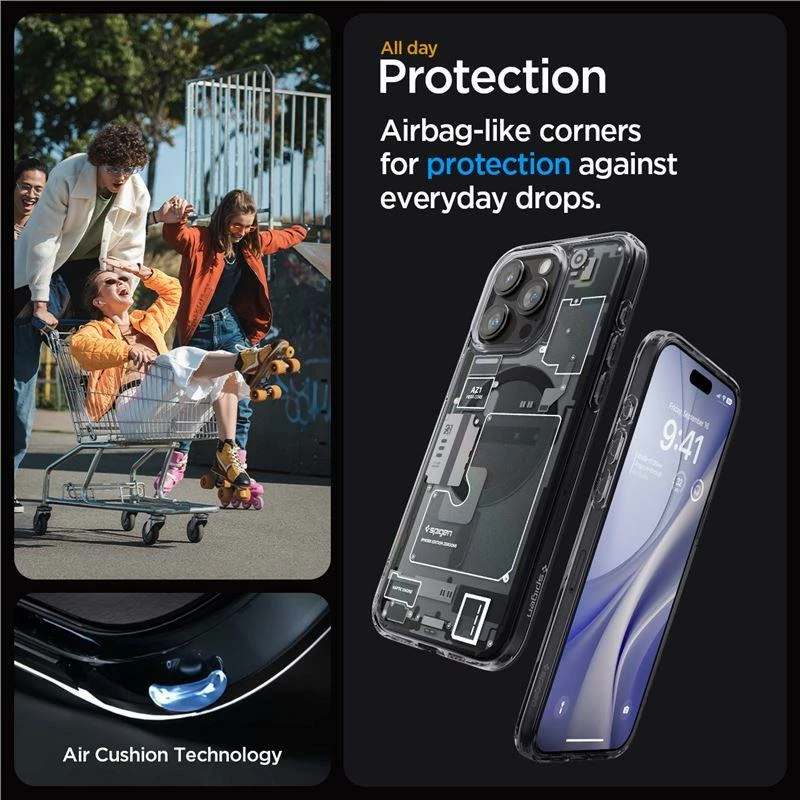 Prozoren zaščitni ovoj z magnetom Spigen Ultra Hybrid Mag za iPhone 15 Pro, MagSafe, Zero One, prozorno/siv
