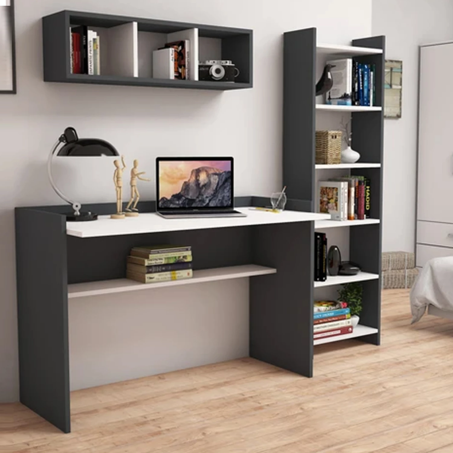 Pisarniška kompozicija FH11776.13 3 kosi melamin v sivi in beli barvi