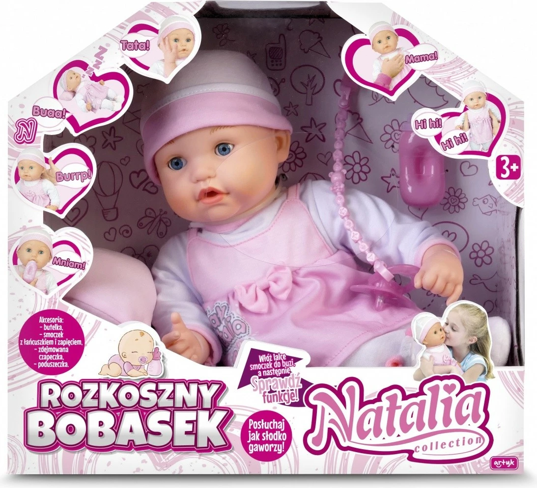 Interaktivna punčka Natalia Rozkoszny, Artyk, 40 cm, z dodatki, rožnata