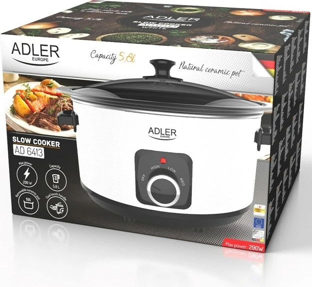 Počasen kuhalnik Adler AD 6413W, 5,8 l, bel