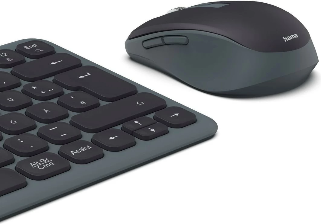Kompakten brezžični komplet tipkovnice in miške Hama WKM-500, USB/Bluetooth, črno/siv