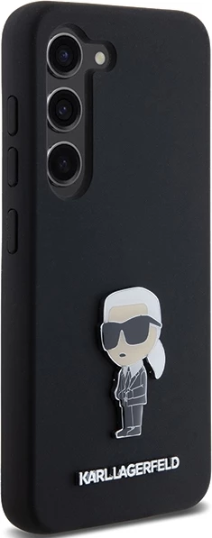 Silikonski ovitek Ikonik z metalnim značkom Karl Lagerfeld za Samsung Galaxy S23+, črn