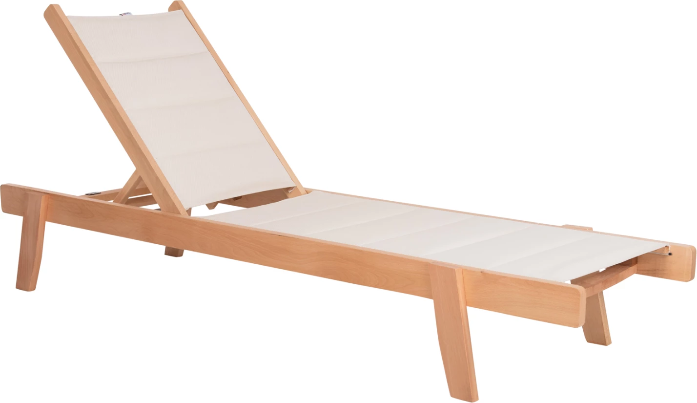 Plažni ležalnik MILOS FH10650.01 iz bukovega lesa v naravni barvi z ecru prevleko iz tekstilena 204x65x92,5H cm