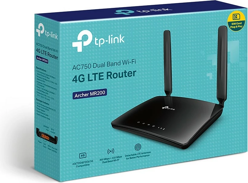 Usmerjevalnik TP-Link Archer MR200, Wi‑Fi 5, Dual‑band, Ethernet LAN, 3G, črn