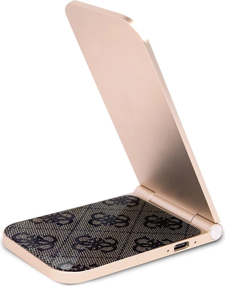 Indukcijski polnilec 2‑v‑1 z vzorcem Guess MagSafe, 15 W, zložljiv, rjav